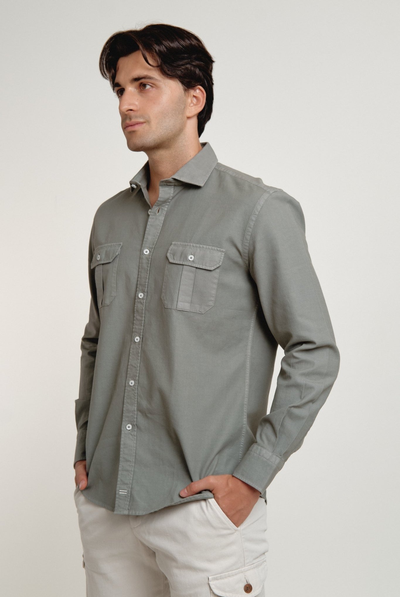 Camisa Harper Estructura Sahara Gris Verdoso - Sohhan