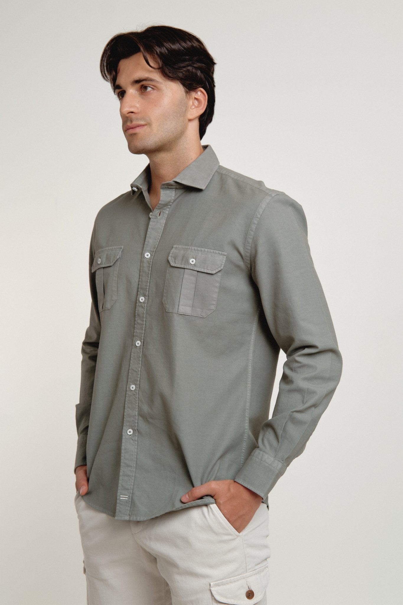 Camisa Harper Estructura Sahara Gris Verdoso - Sohhan