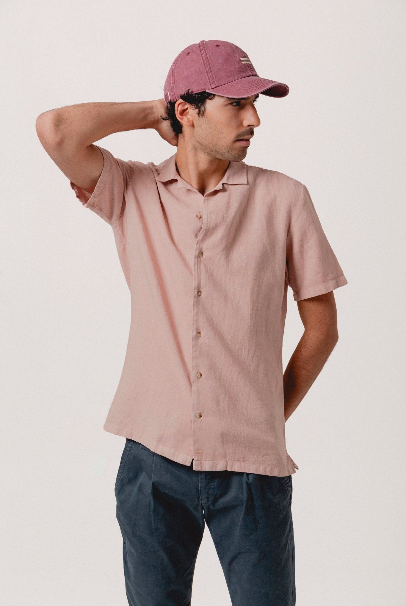 Camisa Hawaiana Lino Rosa - Sohhan