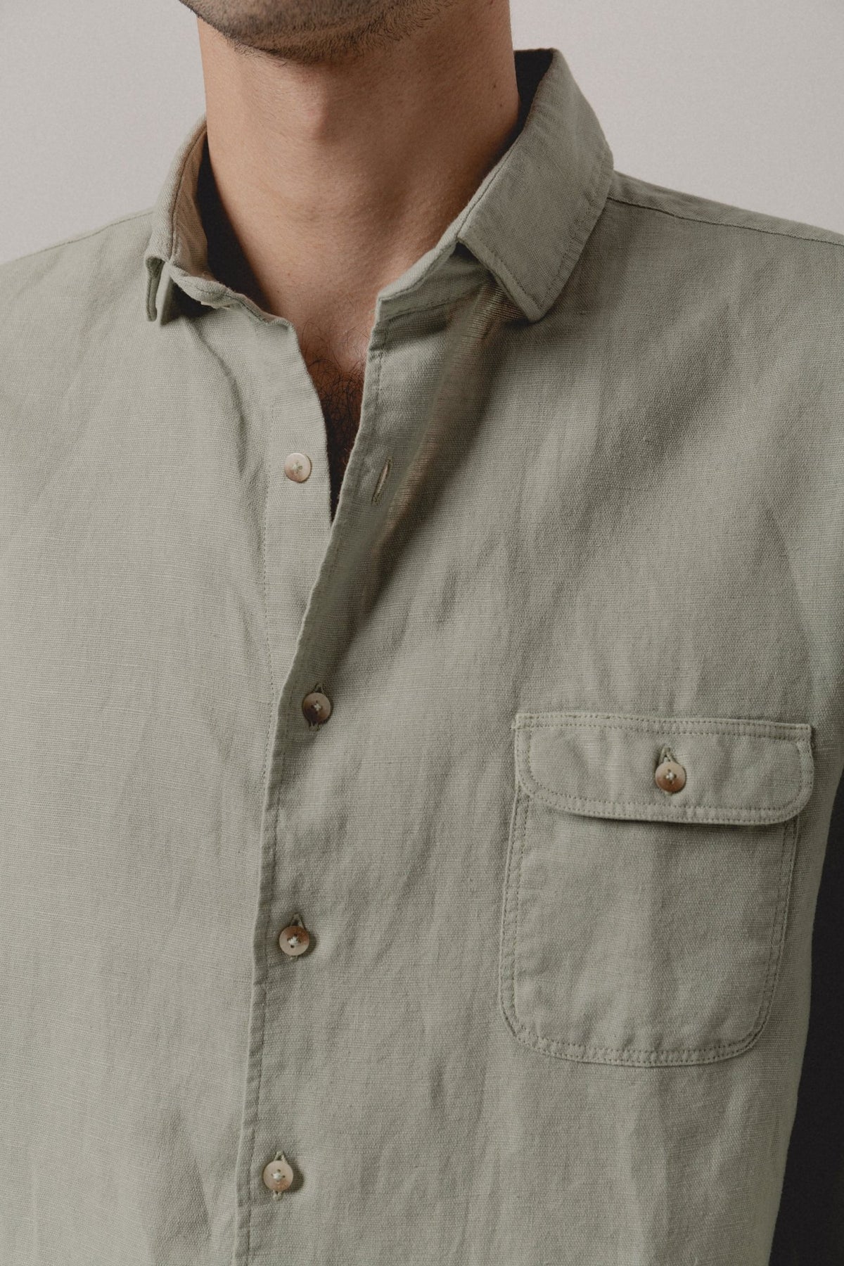 Camisa Lino Arrecife Un Bolsillo Verde - Sohhan