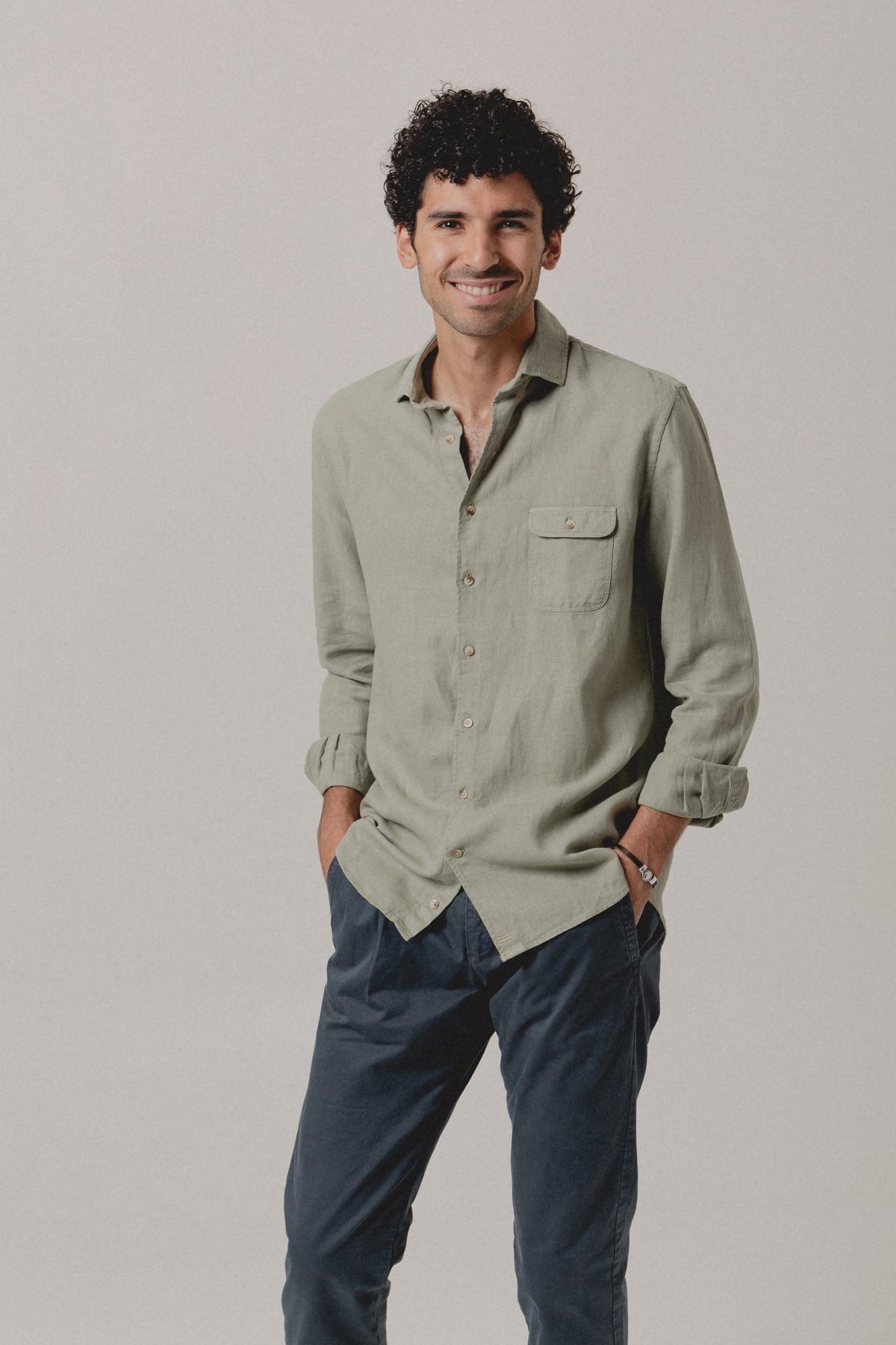 Camisa Lino Arrecife Un Bolsillo Verde - Sohhan