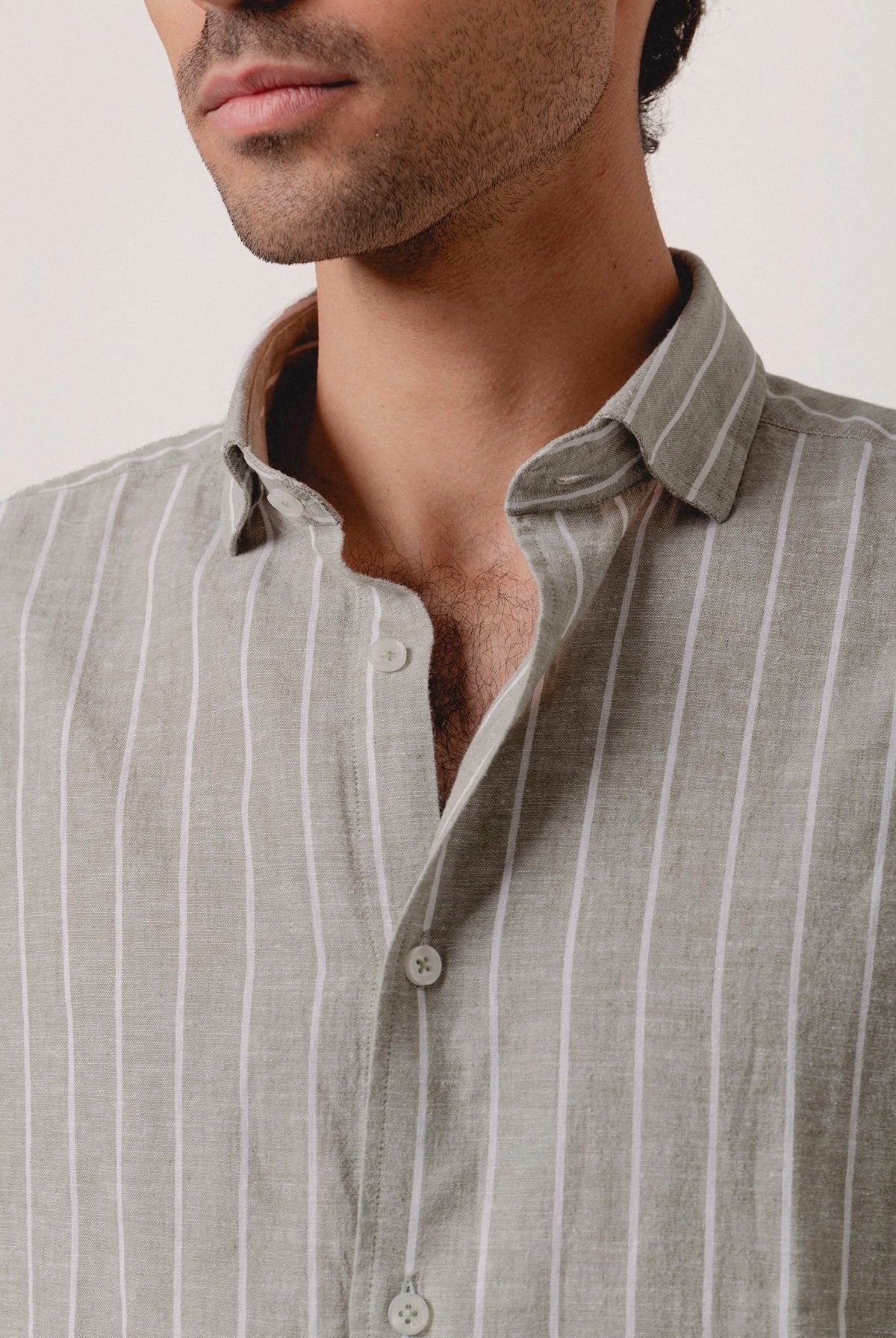 Camisa Lino Eros Raya Verde y Blanca - Sohhan