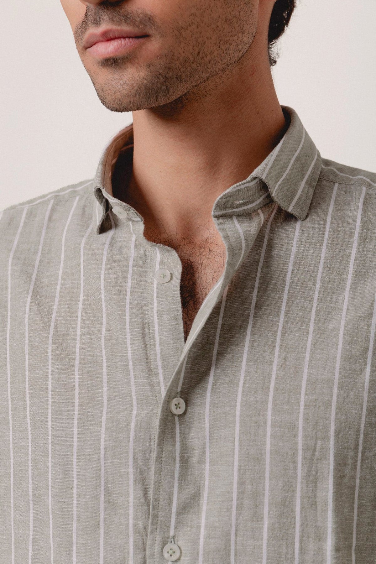 Camisa Lino Eros Raya Verde y Blanca - Sohhan