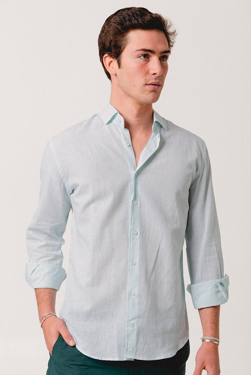 Camisa Lino Mil Rayas Turquesa - Sohhan