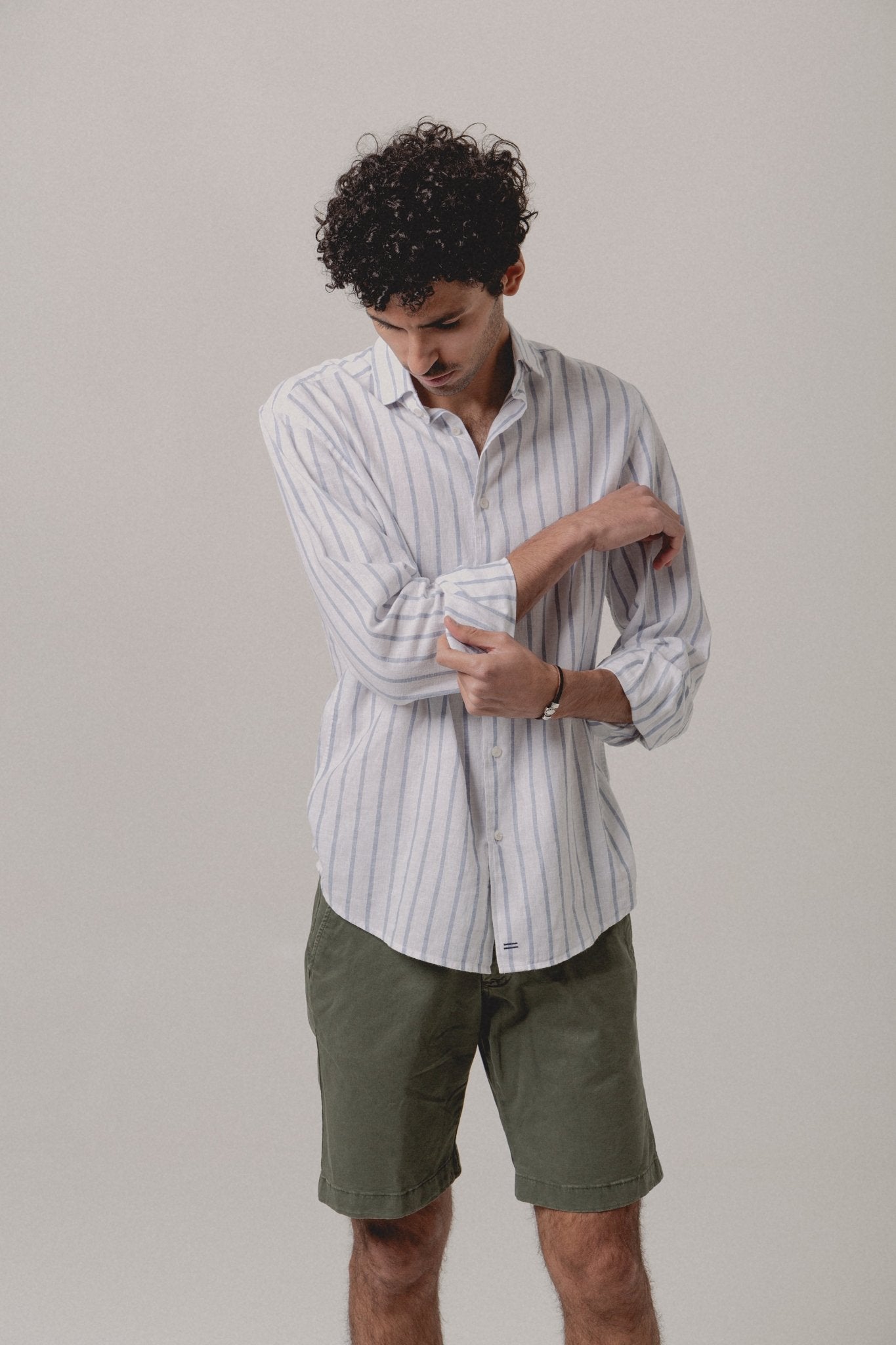 Camisa Lino Mykonos Raya Azul y Blanca - Sohhan