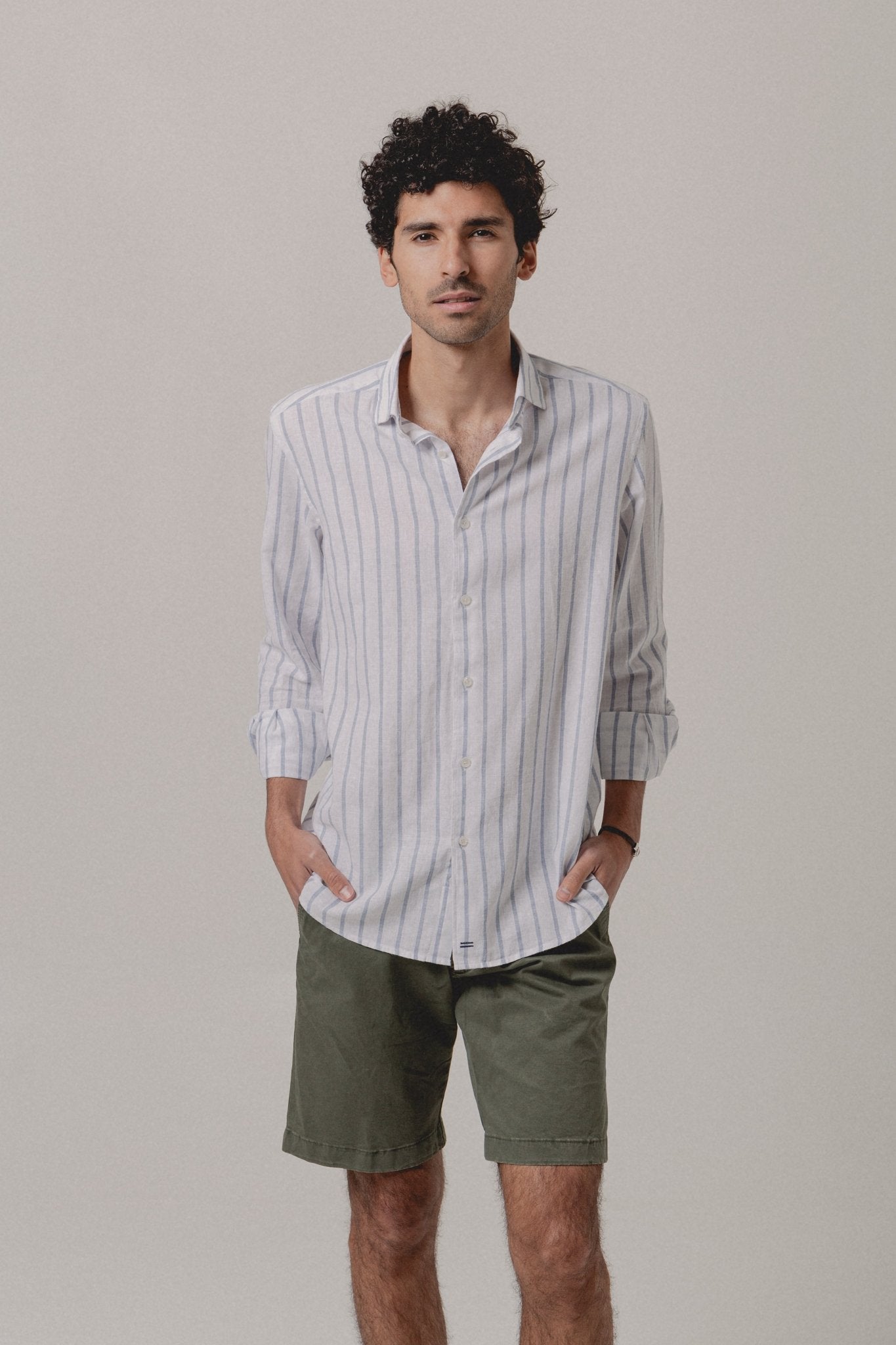 Camisa Lino Mykonos Raya Azul y Blanca - Sohhan