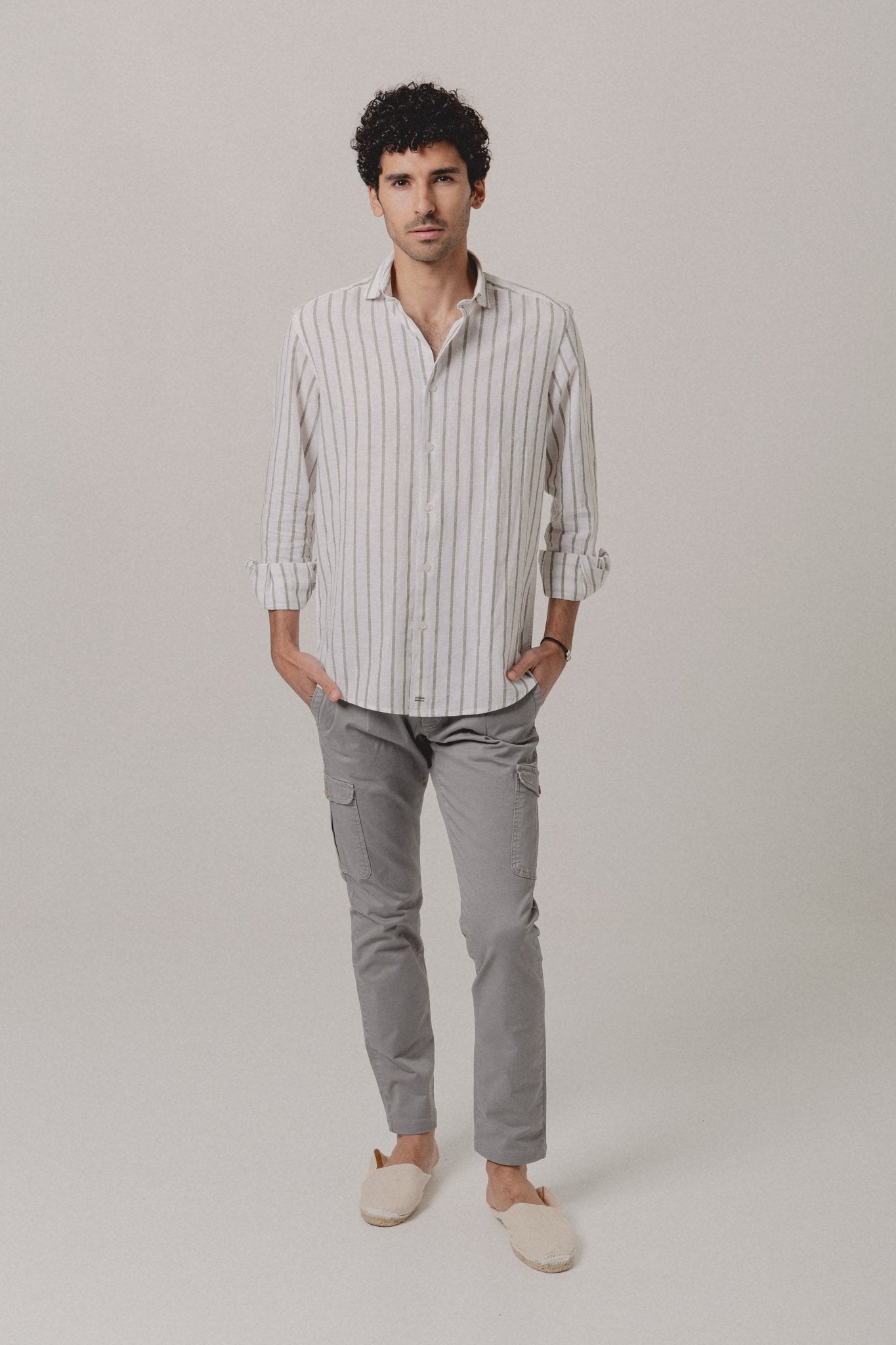 Camisa Lino Mykonos Raya Verde y Blanca - Sohhan