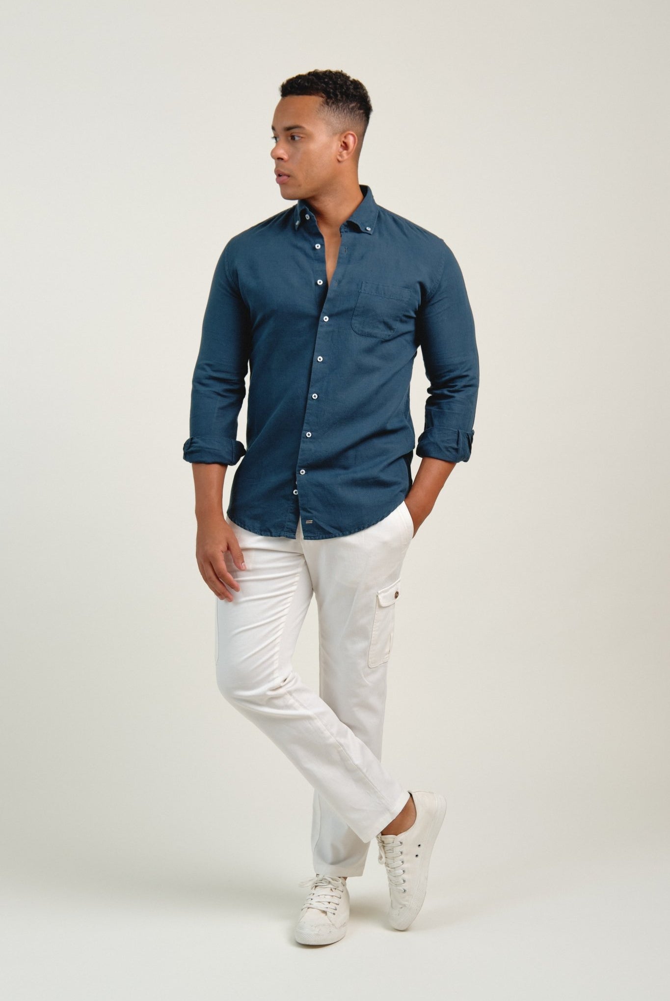 Camisa Lino Navagio Marino - Sohhan