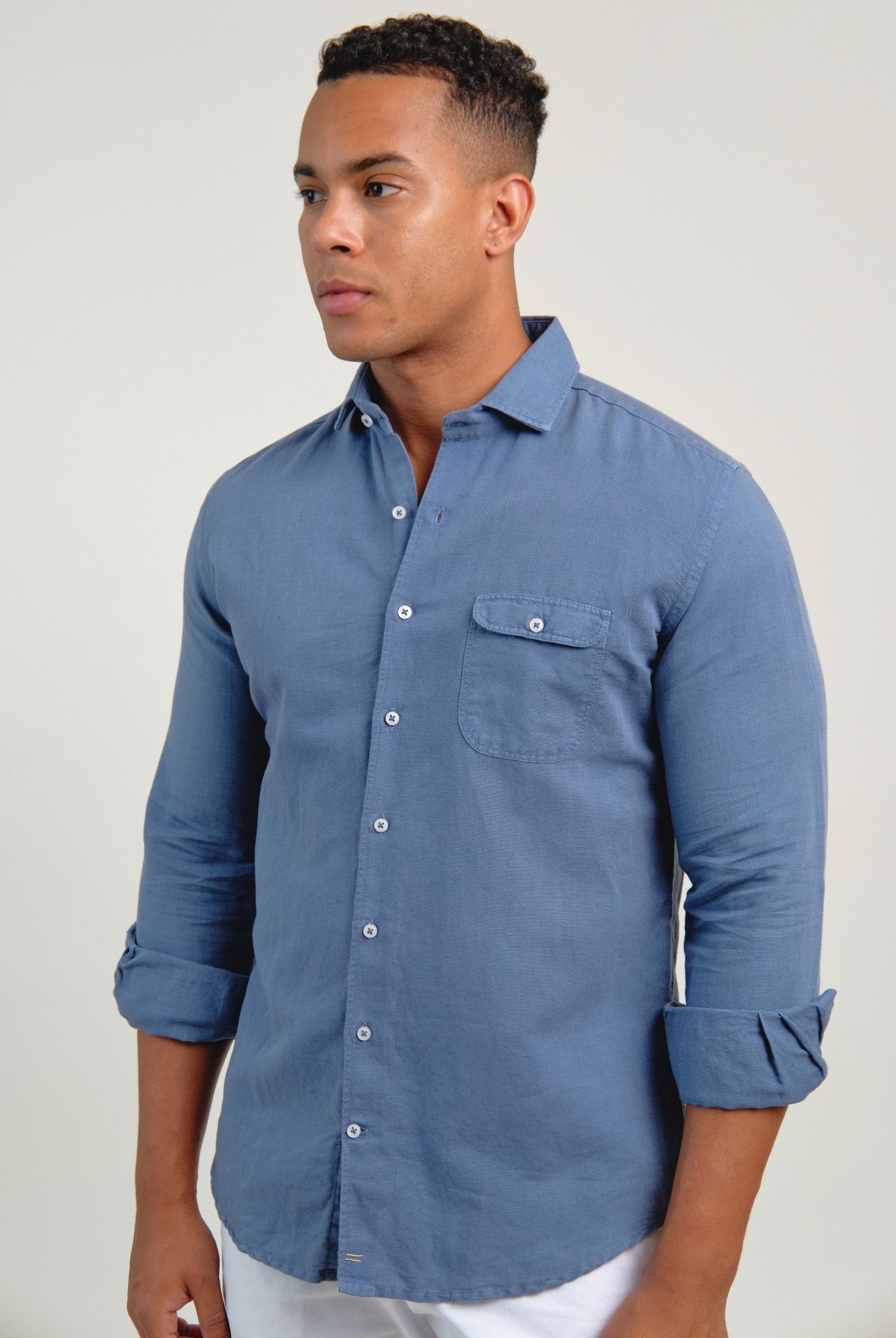 Camisa Lino Portofino Azul - Sohhan