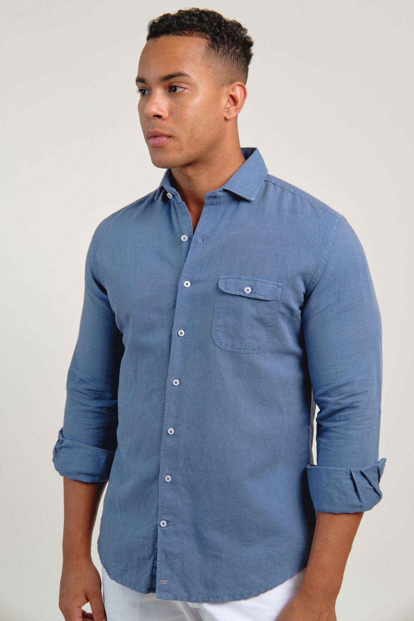 Camisa Lino Portofino Azul - Sohhan