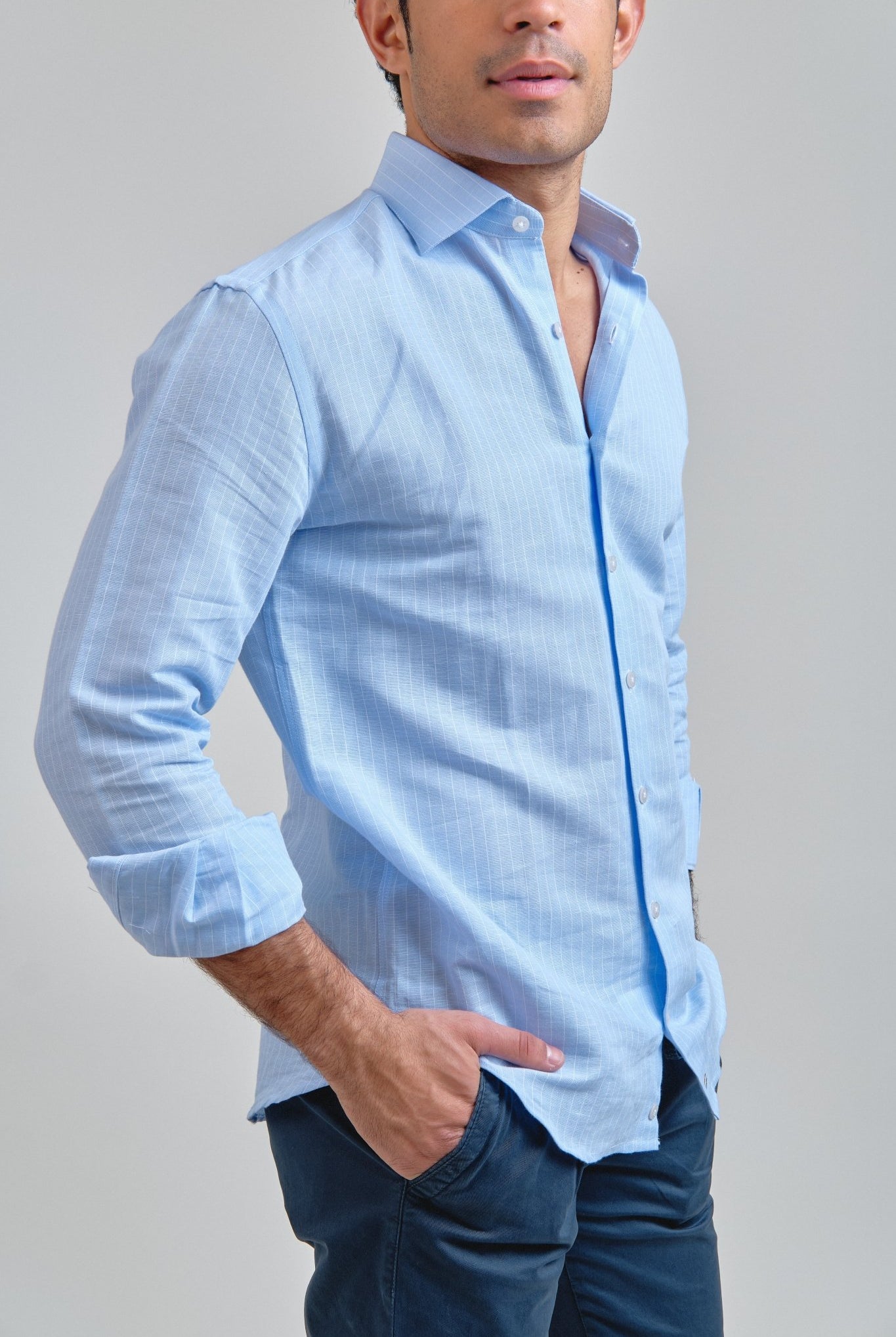 Camisa Lino Sorrento Celeste - Sohhan