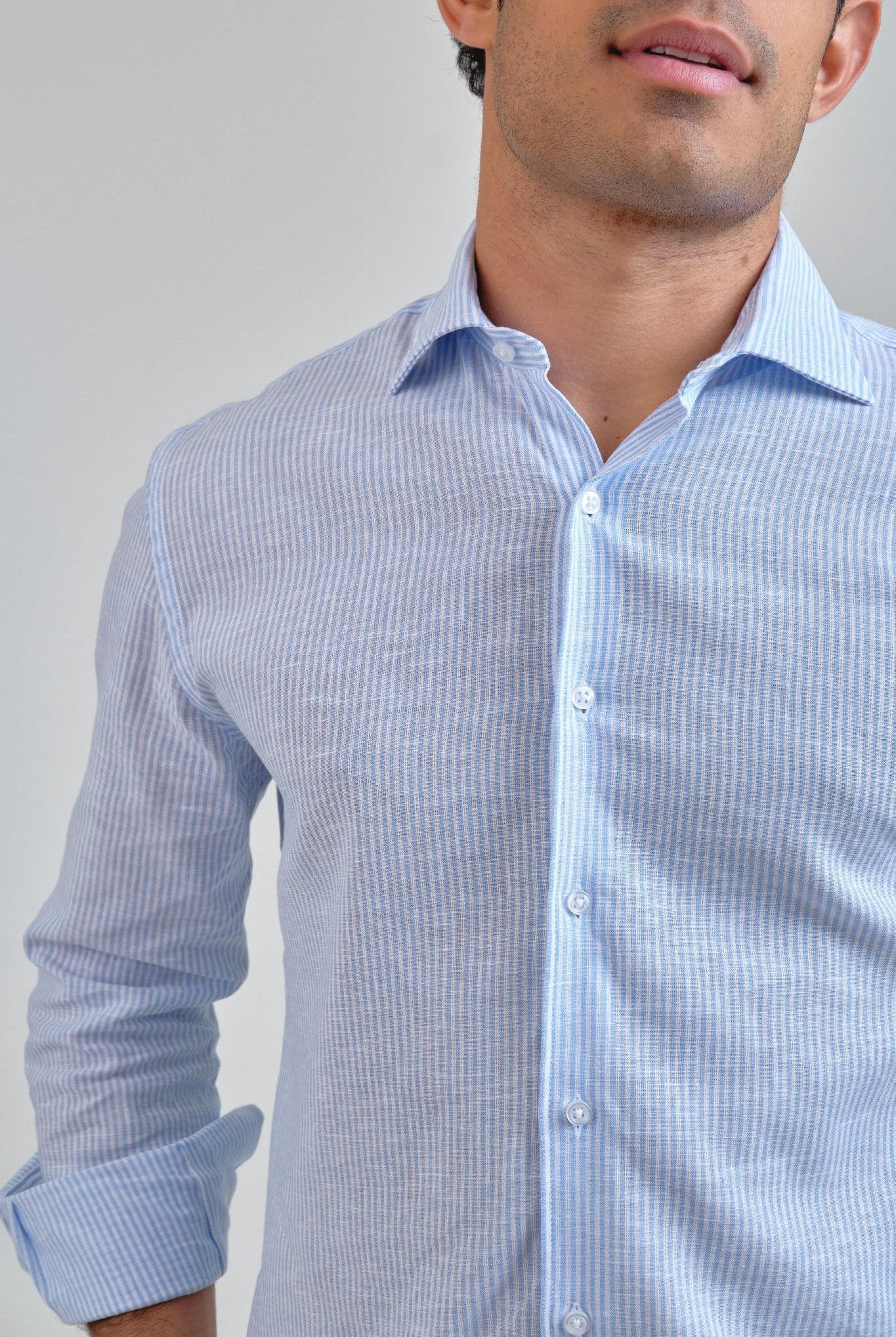 Camisa Manarola Lino Rayas Azul - Sohhan