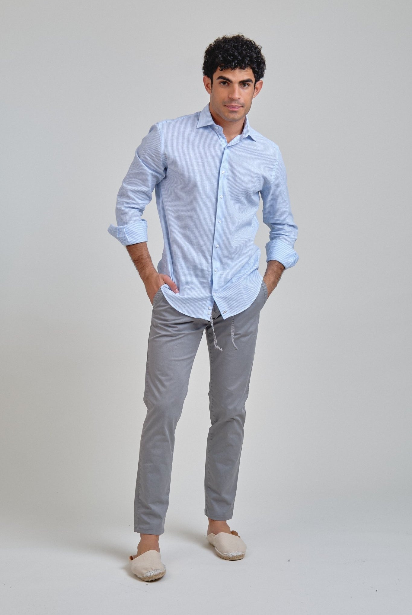 Camisa Manarola Lino Rayas Azul - Sohhan