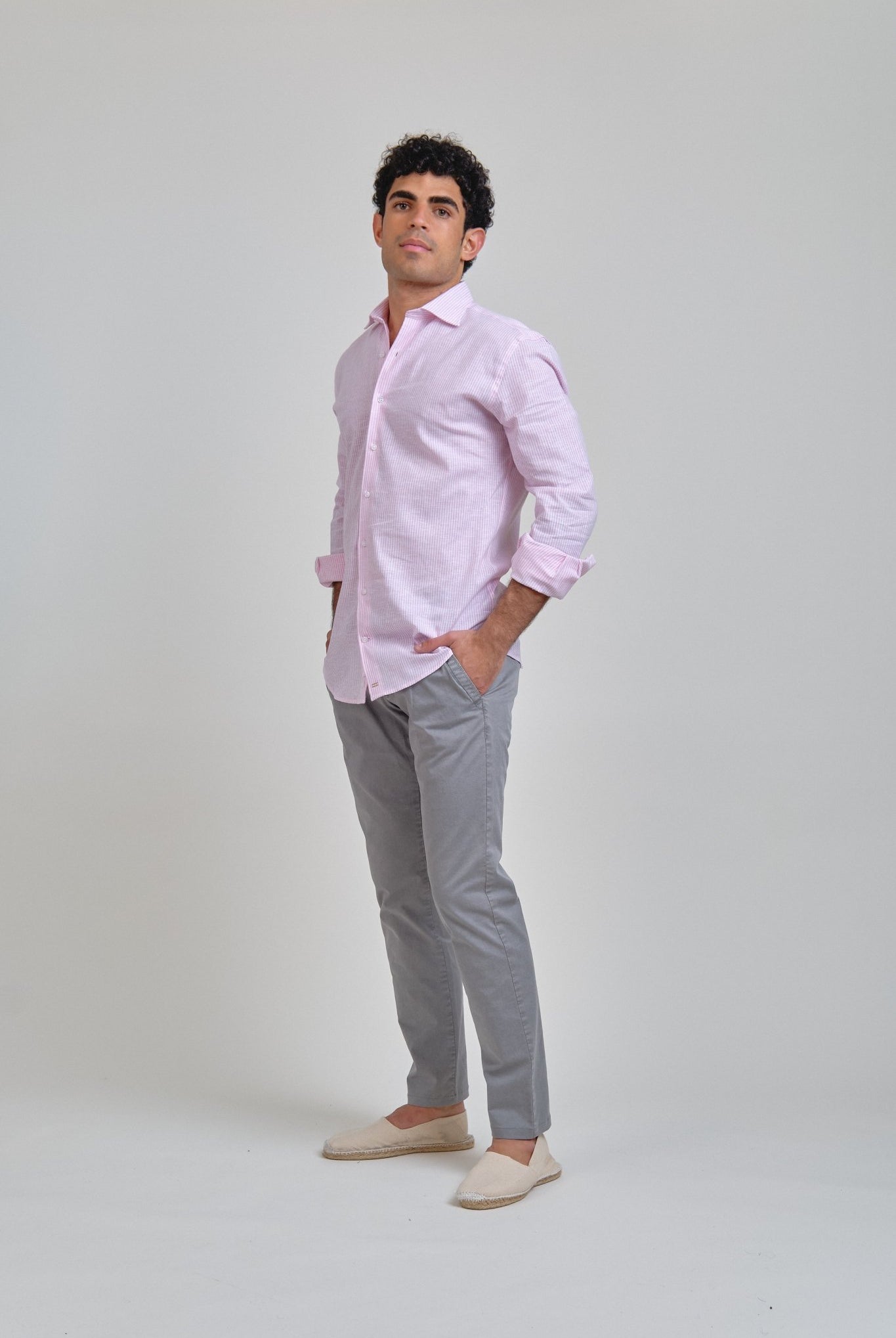 Camisa Manarola Lino Rayas Rosa - Sohhan