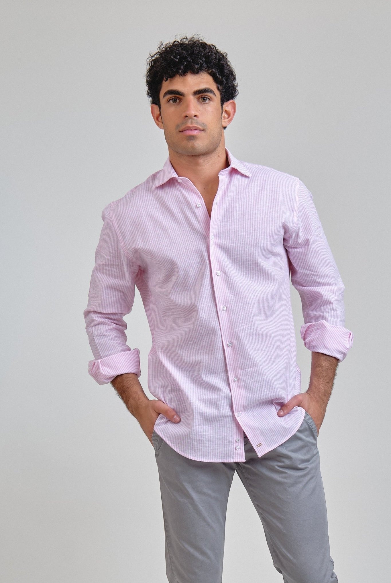 Camisa Manarola Lino Rayas Rosa - Sohhan