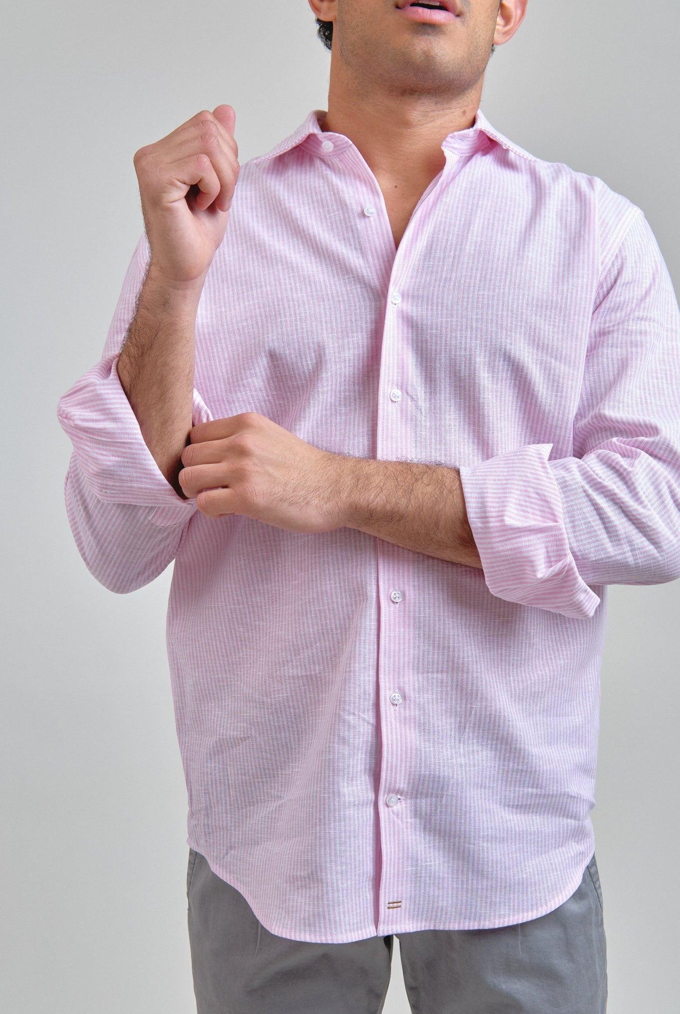 Camisa Manarola Lino Rayas Rosa - Sohhan