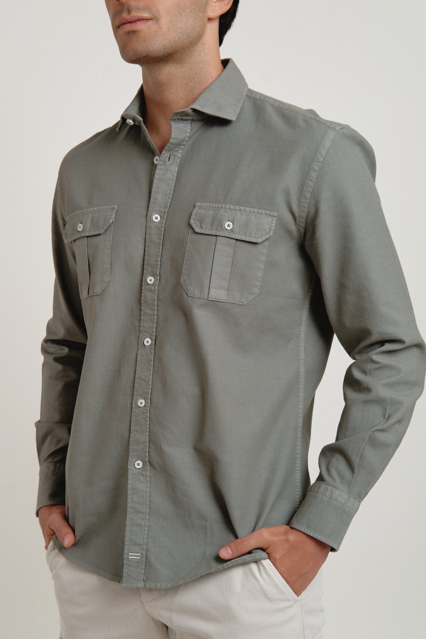 Camisa Noah Nido De Abeja Gris Verdoso - Sohhan