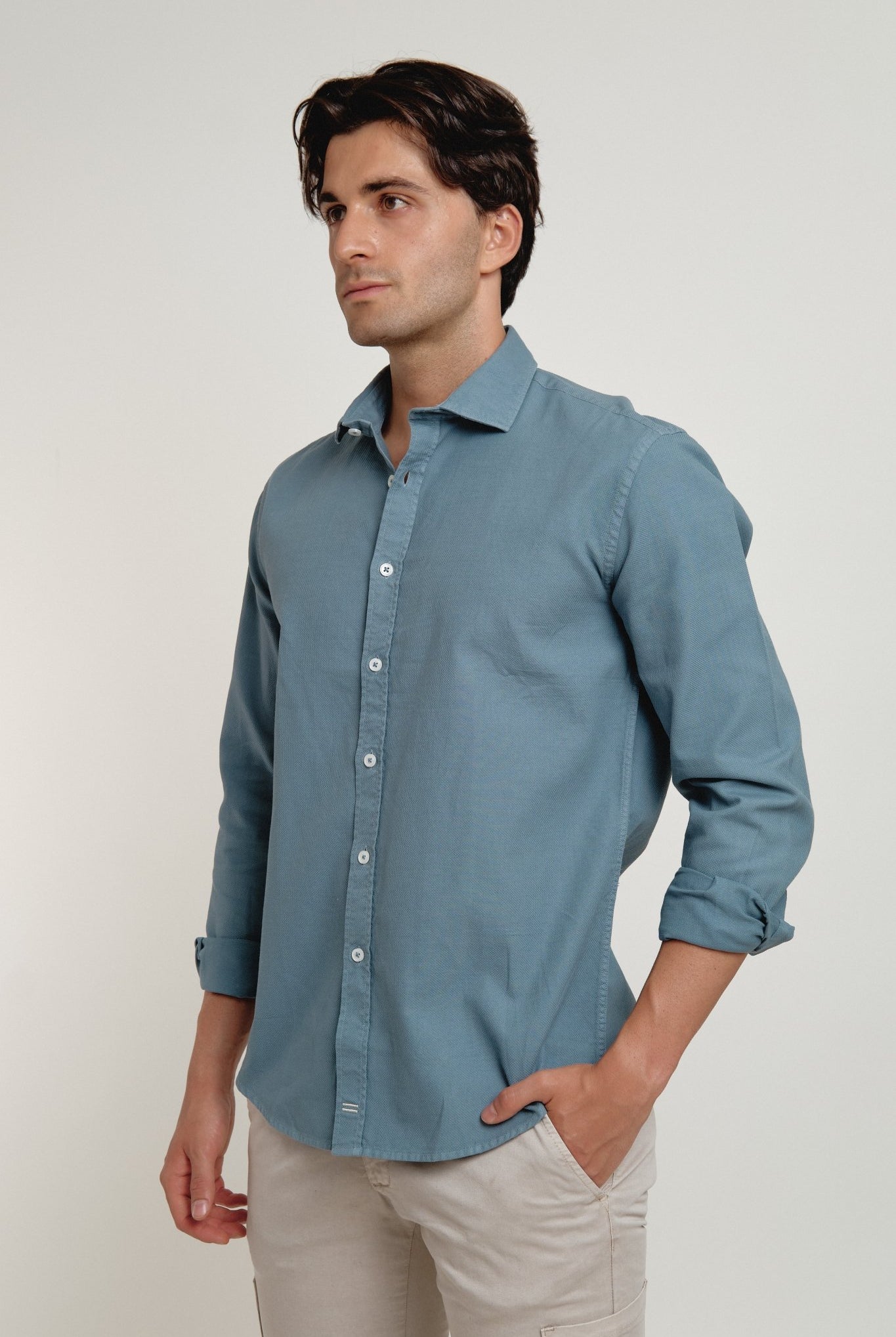 Camisa Nomad Estructura Azul Empolvado - Sohhan