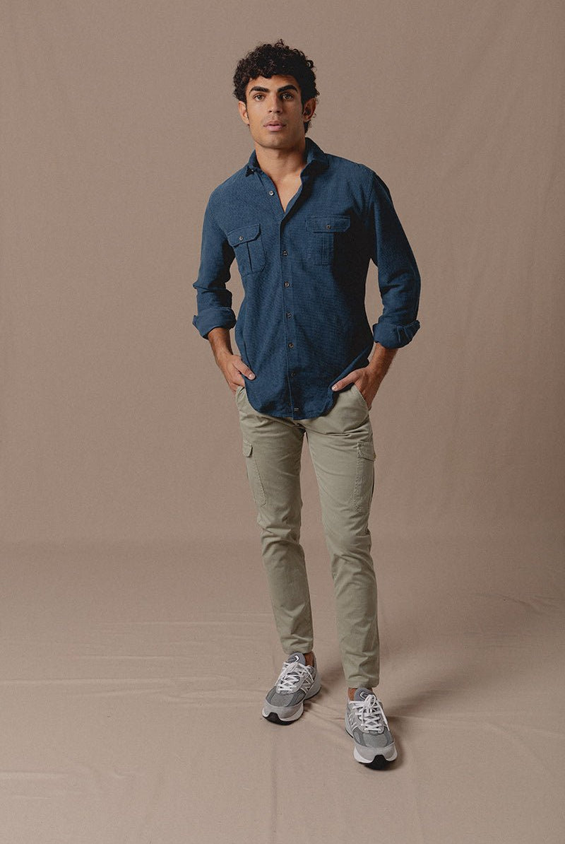 Camisa Sahara Algodón Fiori Marino - Sohhan