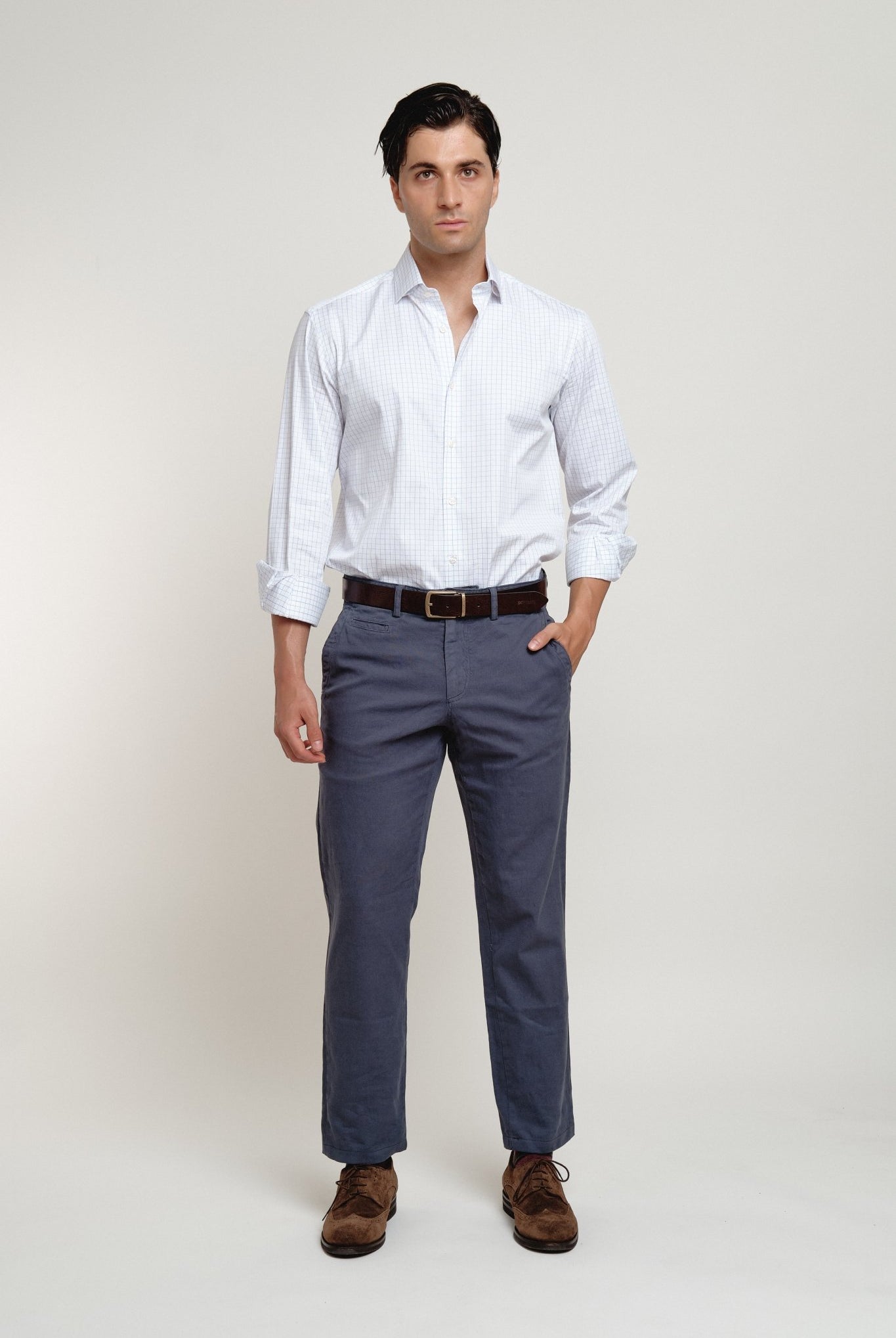 Camisa Verona Cuadros Azul y Marrón - Sohhan