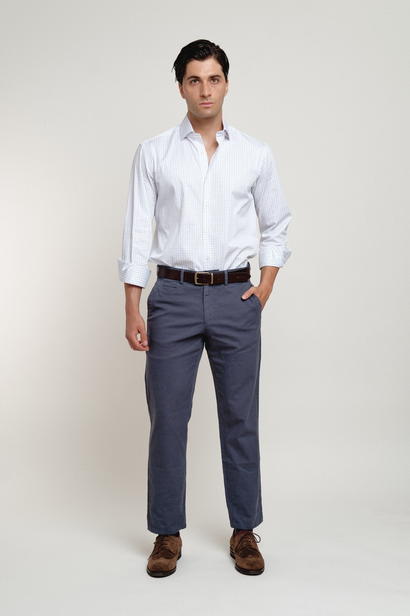 Camisa Verona Cuadros Azul y Marrón - Sohhan