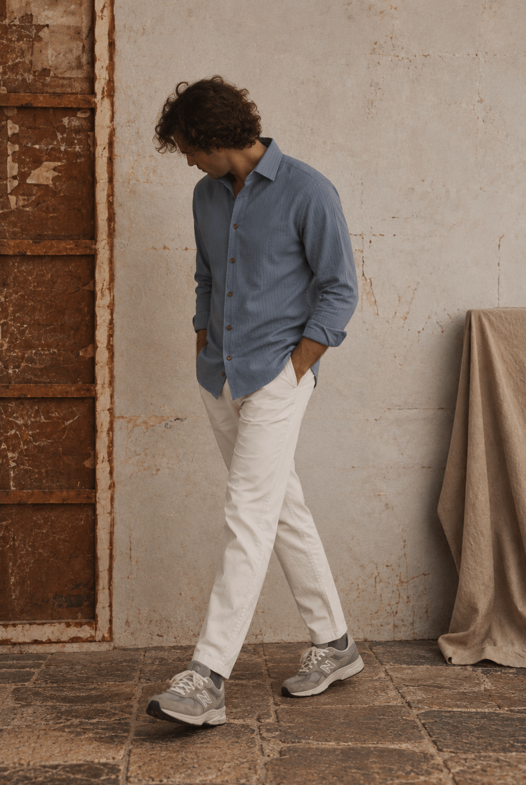 Camisa Wale Azul Empolvado - Sohhan