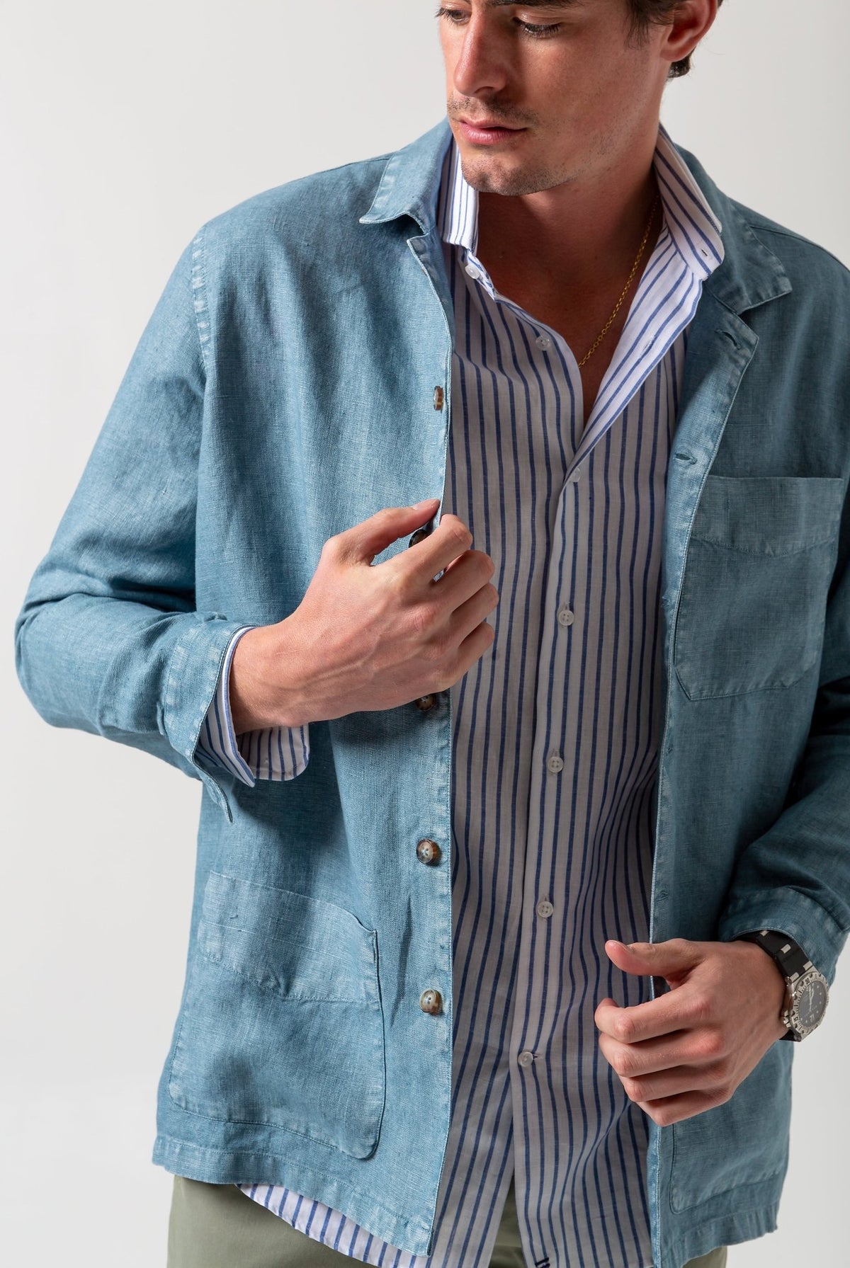 Chaqueta Sport Lino Azul Pacífico - Sohhan