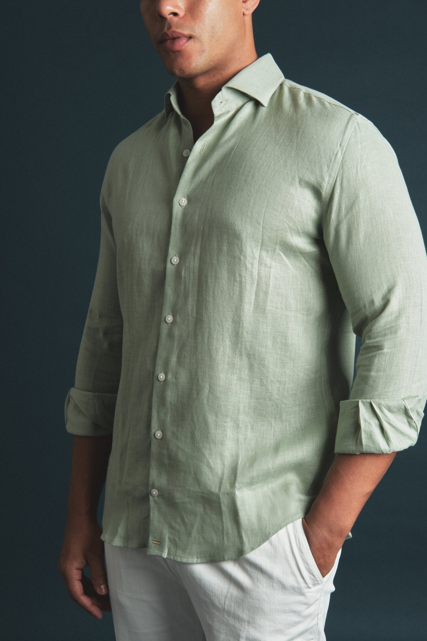 Pure Linen Shirt Green Hustle Heritage - Sohhan