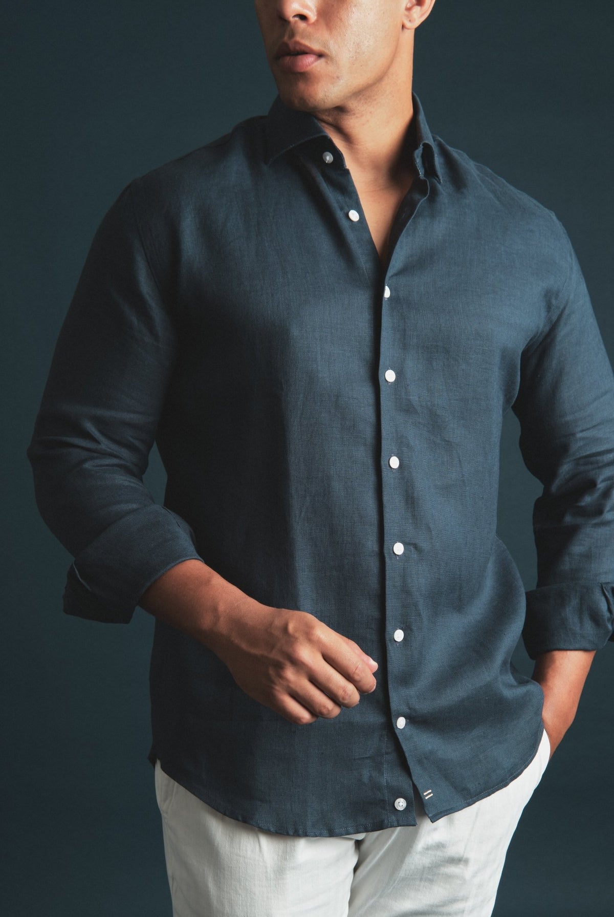 Pure Linen Shirt Navy Hustle Heritage - Sohhan
