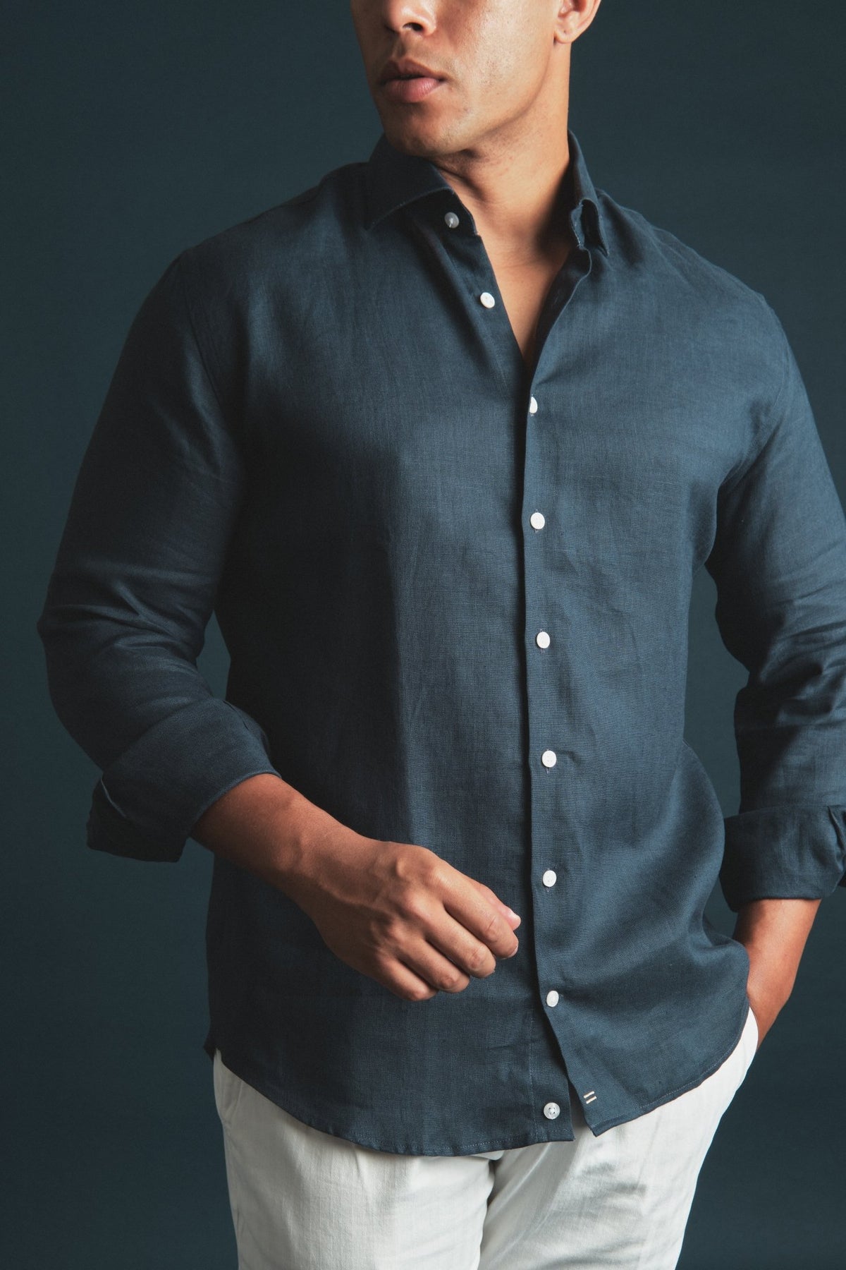 Pure Linen Shirt Navy Hustle Heritage - Sohhan