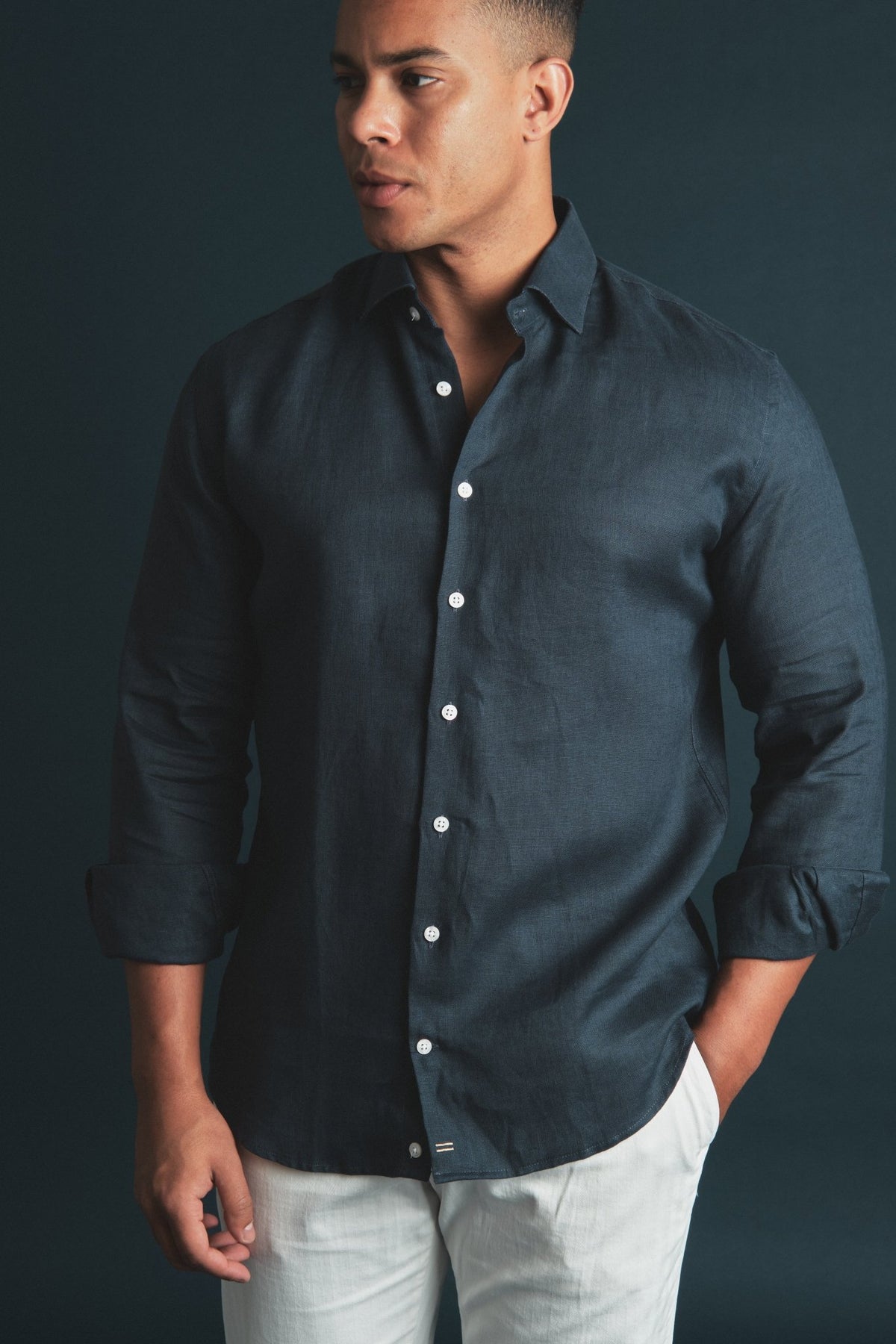 Pure Linen Shirt Navy Hustle Heritage - Sohhan