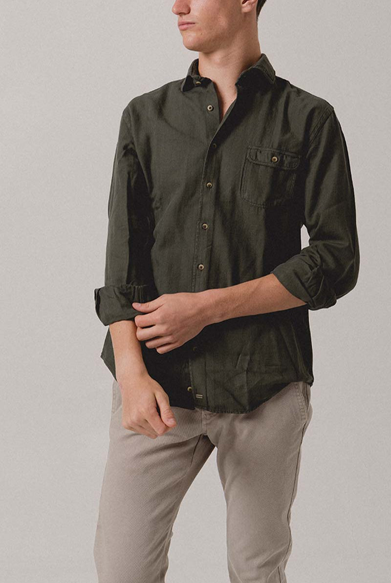 Camisa Espiga Un Bolsillo Verde Atalaya - Sohhan