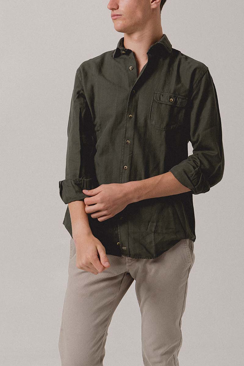 Camisa Espiga Un Bolsillo Verde Atalaya - Sohhan