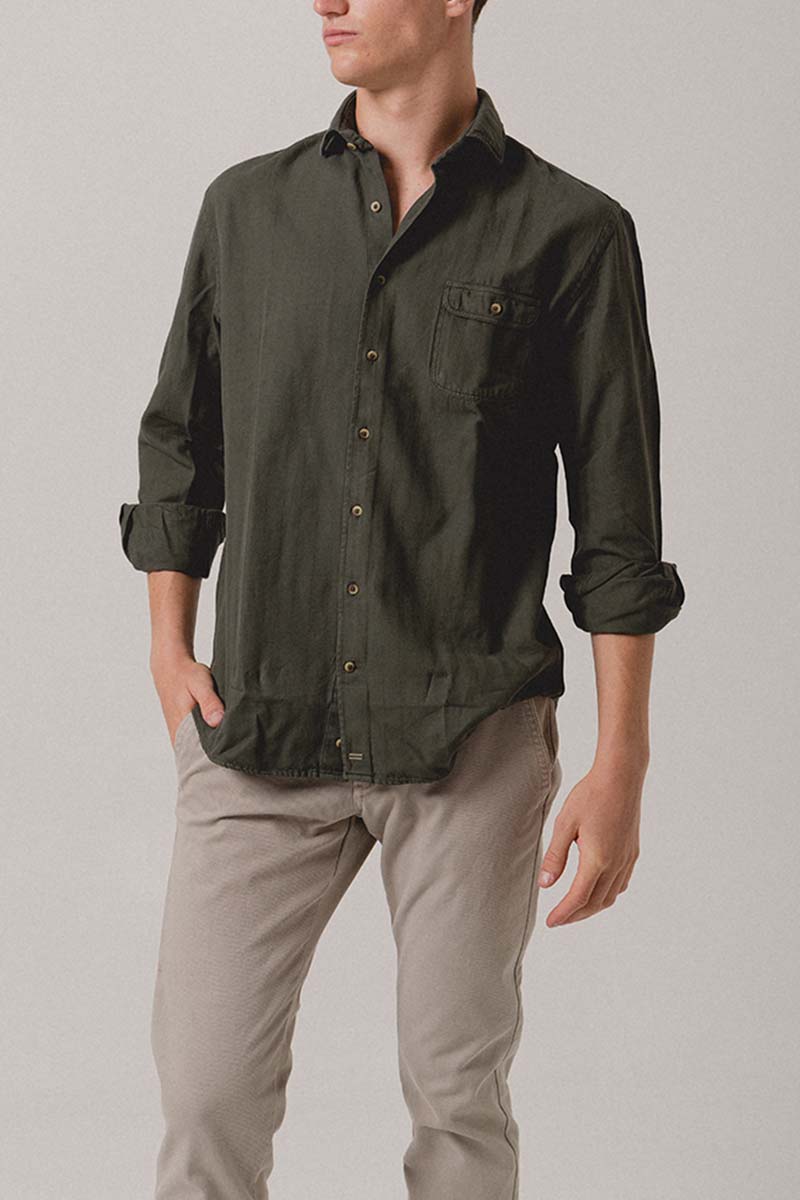 Camisa Espiga Un Bolsillo Verde Atalaya - Sohhan