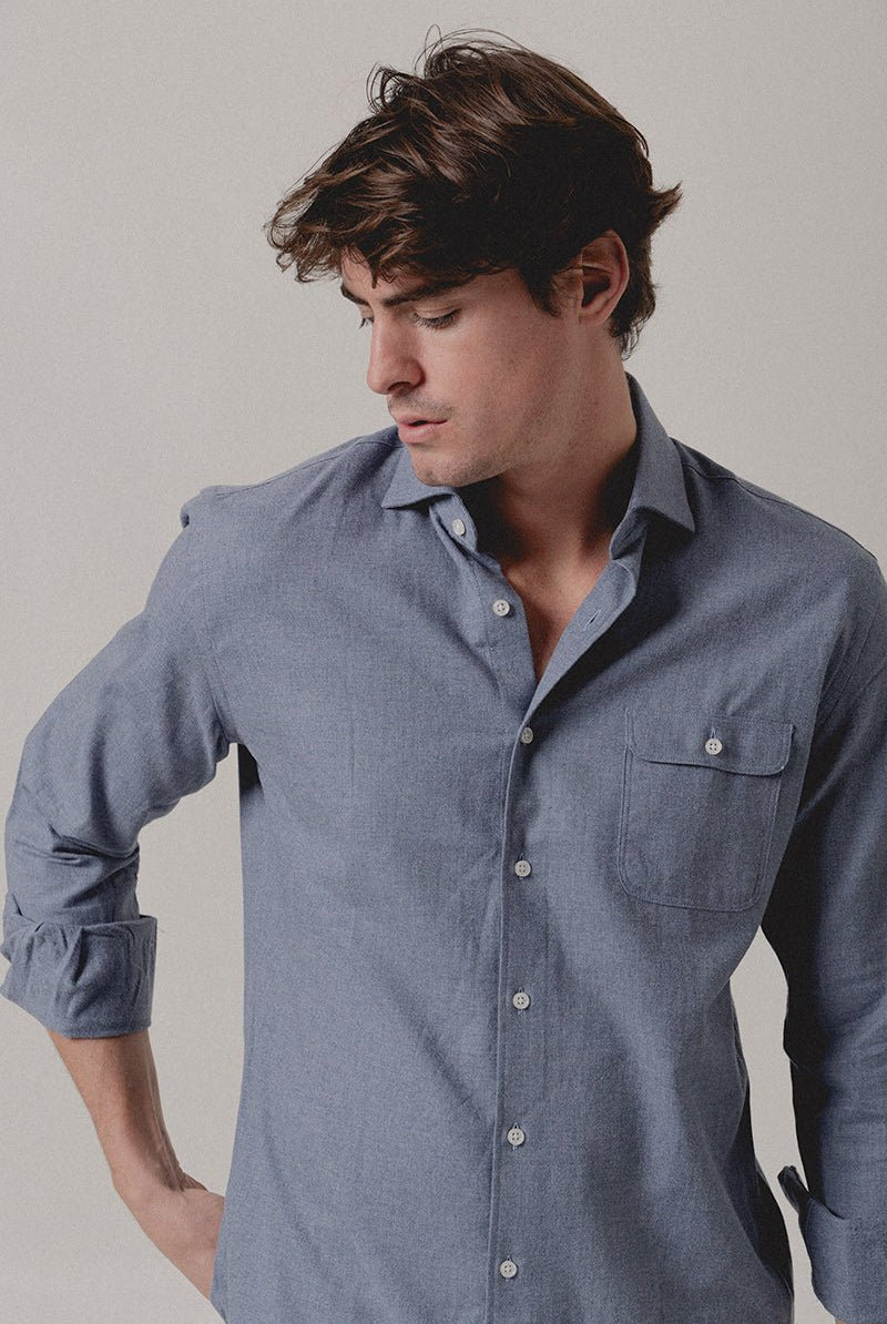 Camisa Franela Un Bolsillo Azul Bérgamo - Sohhan