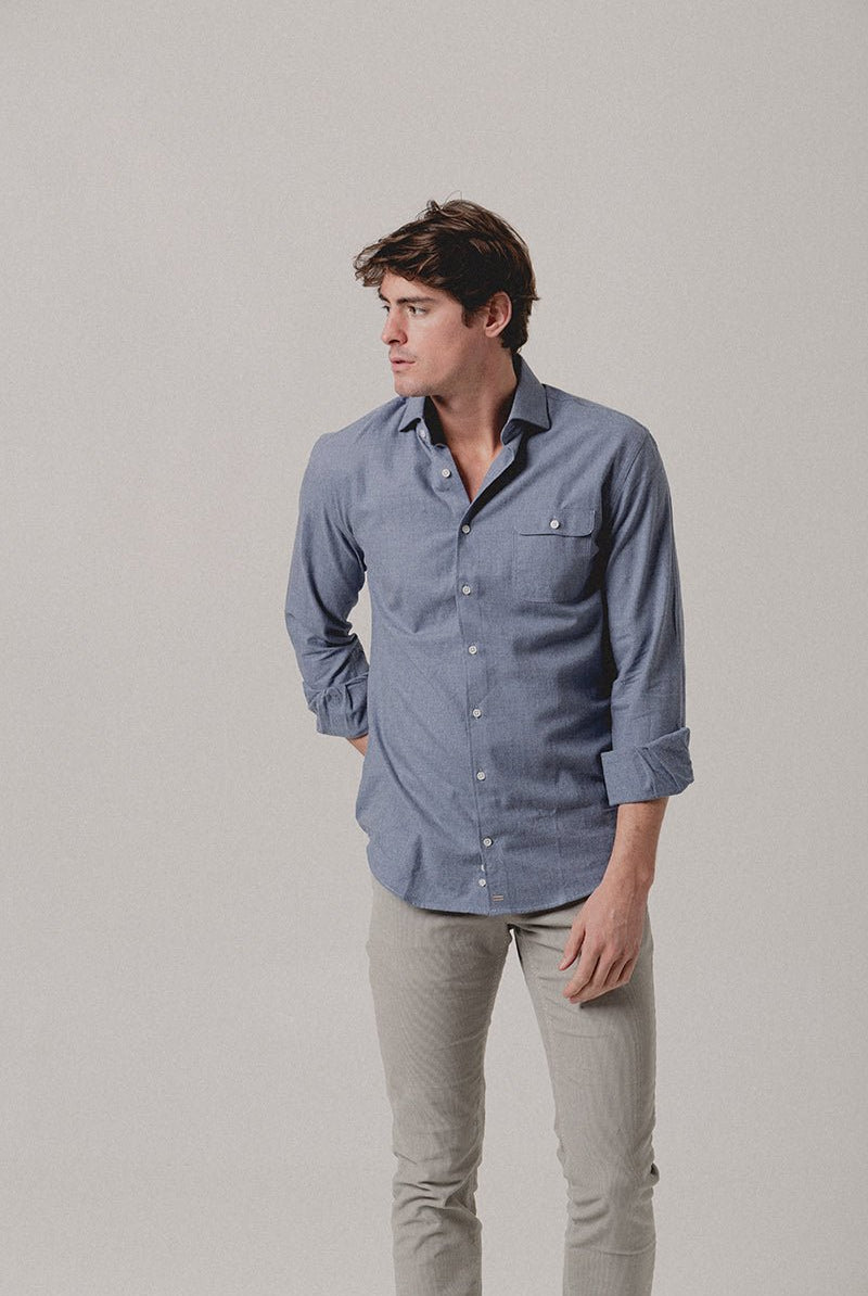 Camisa Franela Un Bolsillo Azul Bérgamo - Sohhan