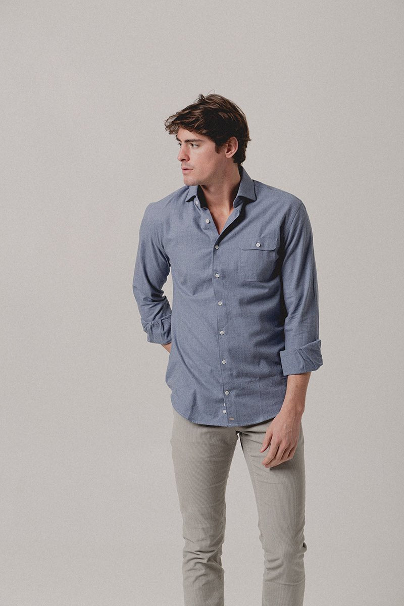 Camisa Franela Un Bolsillo Azul Bérgamo - Sohhan