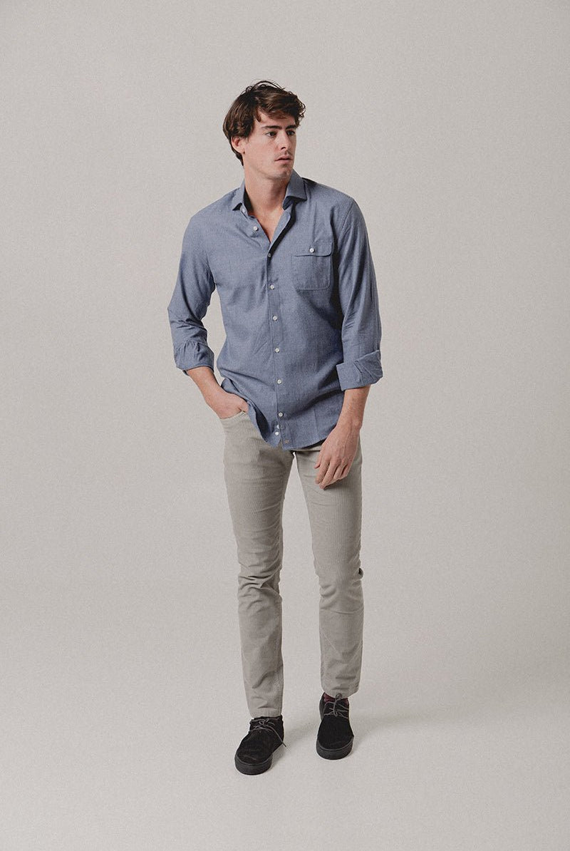 Camisa Franela Un Bolsillo Azul Bérgamo - Sohhan