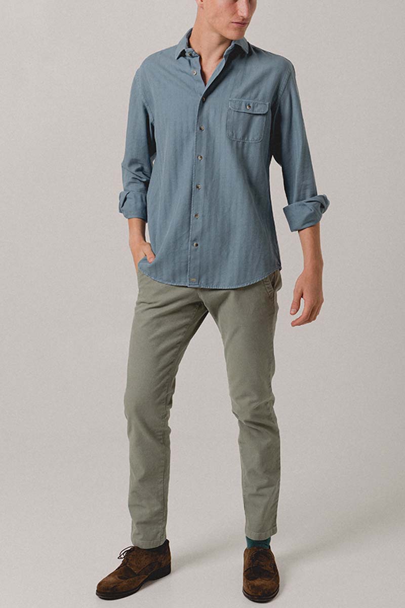 Camisa Un Bolsillo Espiga Azul Formentera - Sohhan