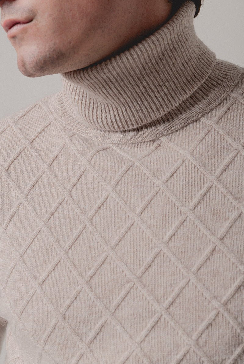 Jersey Cuello vuelto Rombos Beige Claro - Sohhan