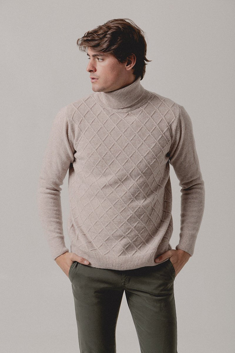Jersey Cuello vuelto Rombos Beige Claro - Sohhan