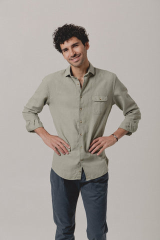 Linen Shirt Reef One Pocket Green - Sohhan