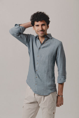 Linen Shirt Misty Powder Blue - Sohhan