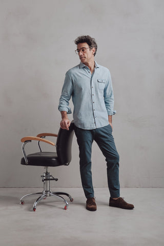 Camisa Lino Denim Bleu Rayas - Sohhan