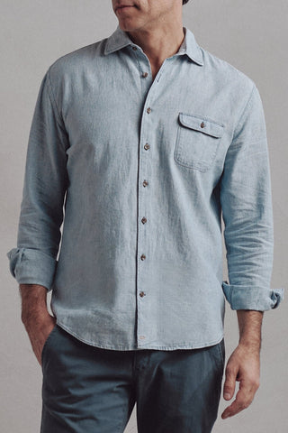 Camisa Lino Denim Bleu Rayas - Sohhan