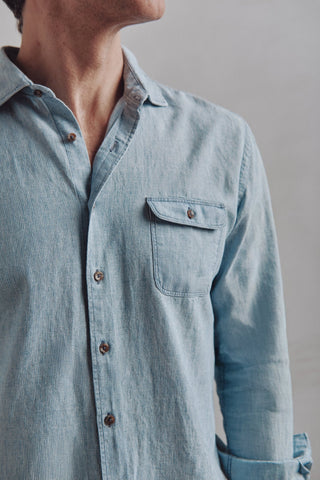 Camisa Lino Denim Bleu Rayas - Sohhan