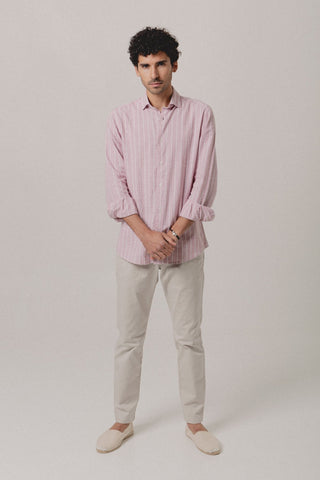 Linen Shirt Eros Pink and White Stripe - Sohhan