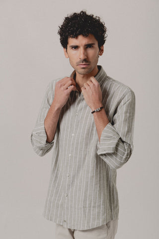 Linen Shirt Eros Green and White Stripe - Sohhan