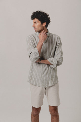 Linen Shirt Eros Green and White Stripe - Sohhan