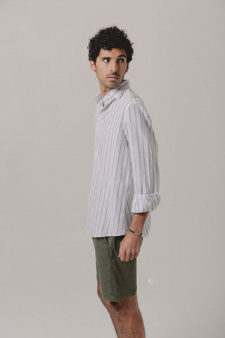 Linen Shirt Mykonos Blue and White Stripe - Sohhan